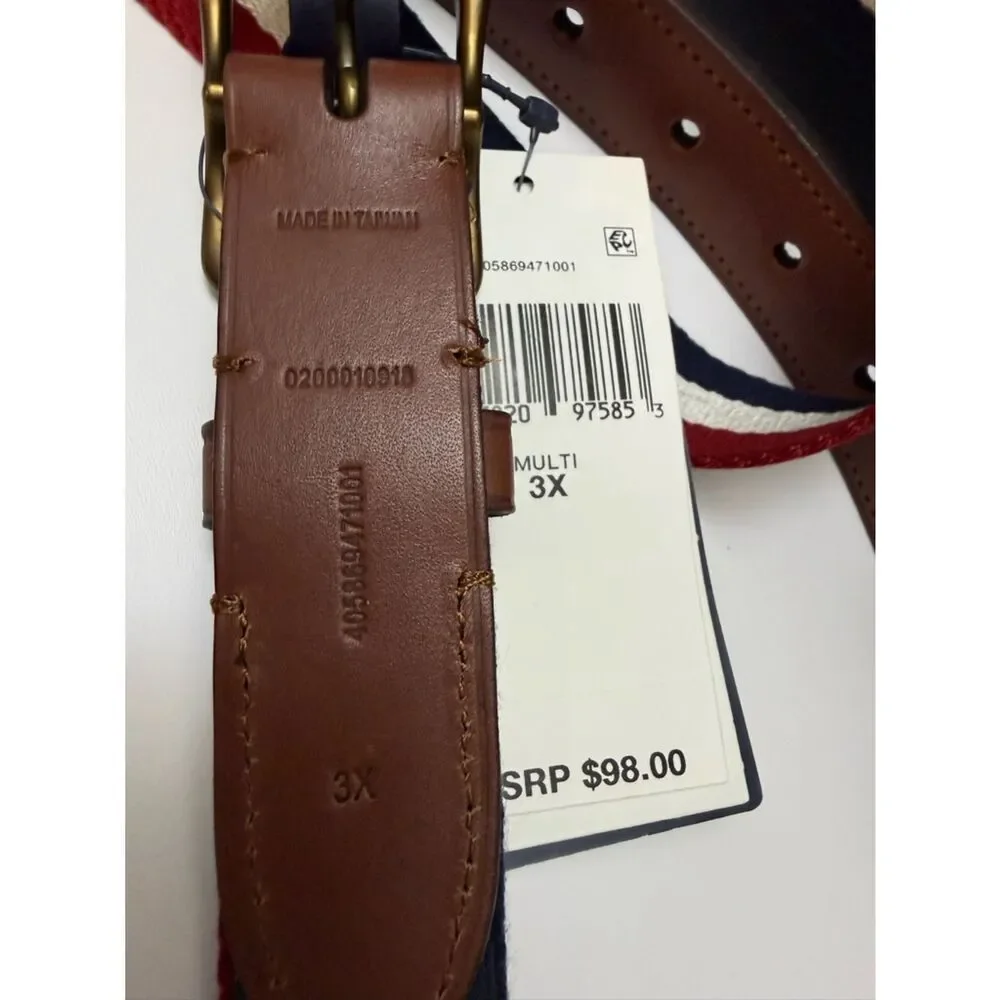Polo Ralph Lauren Men’s 3X Canvas Stripe Belt Leather Golf Classic Preppy